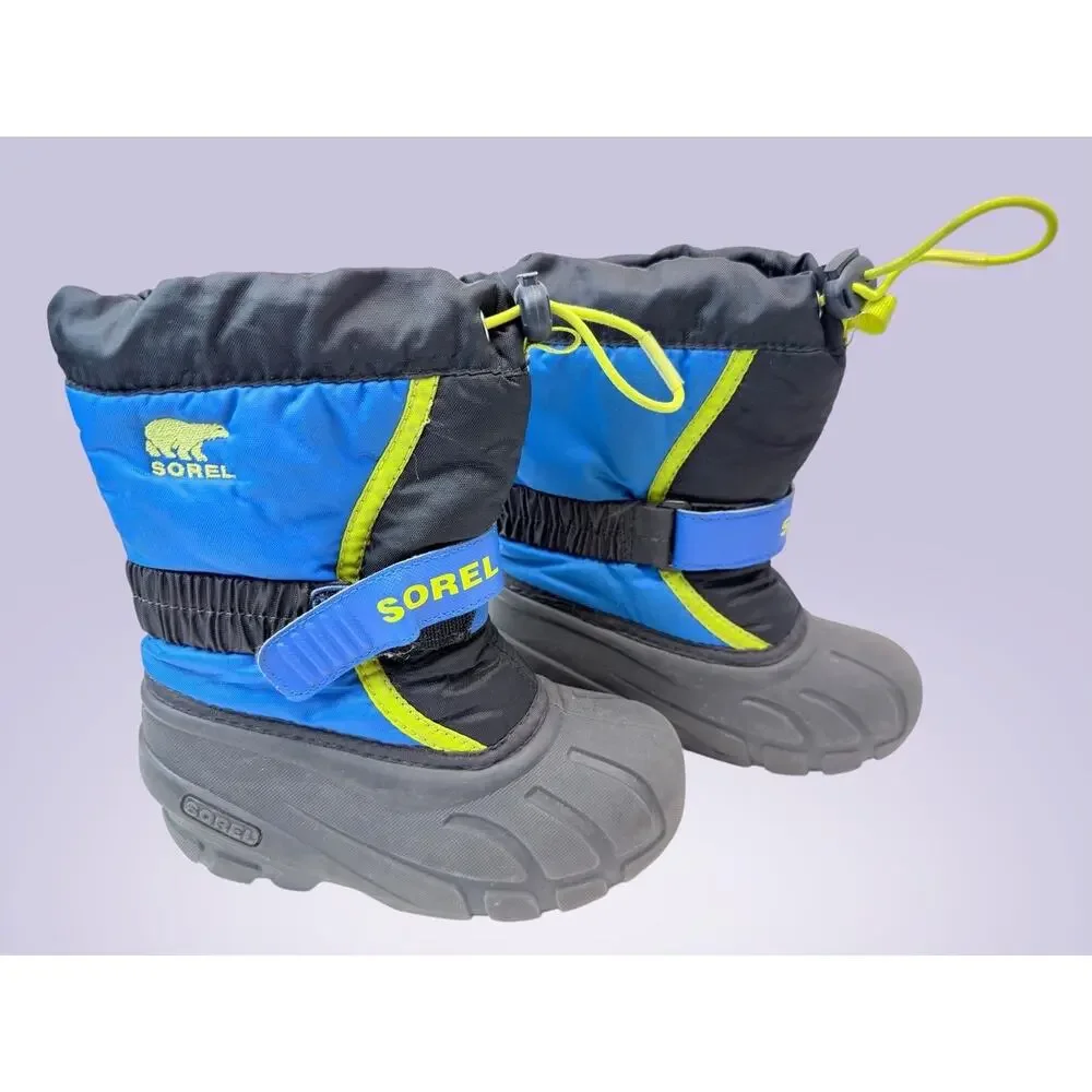 SOREL Snow Commander Kids Snow Boots Blue/Black/Gray/Yellow Hook & Loop 11